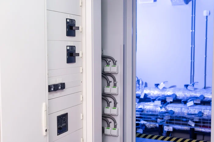 Distribution box in the equipment room of a modern data center