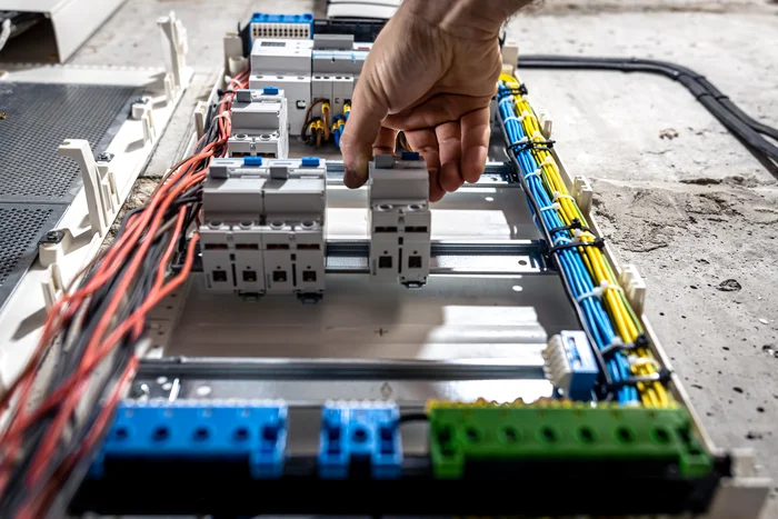 Electrician working next to distribution box